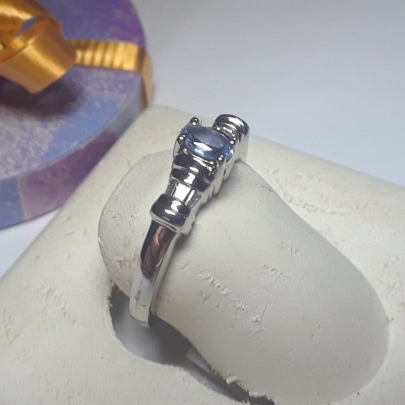 .33cttw Natural Oval Tanzanite & Baguette Diamond 10Kt White Gold Bar Ring#16770 - Picture 2 of 4